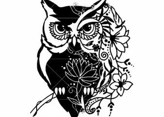 Owl vector, Owl logo, Owl Svg, Floral motifs mixed black and white vector, Owl mandala svg, owl cut file, owl zentangle svg vector dxf png, Owl mandala logo, Owl mandala