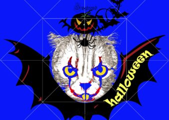 Ghost cat head on bat wings during Halloween costume festival, Happy Halloween SVG, Day of the dead logo, Happy Halloween Cut File, Halloween Silhouette, Halloween Vector, Halloween Cutting File, Happy