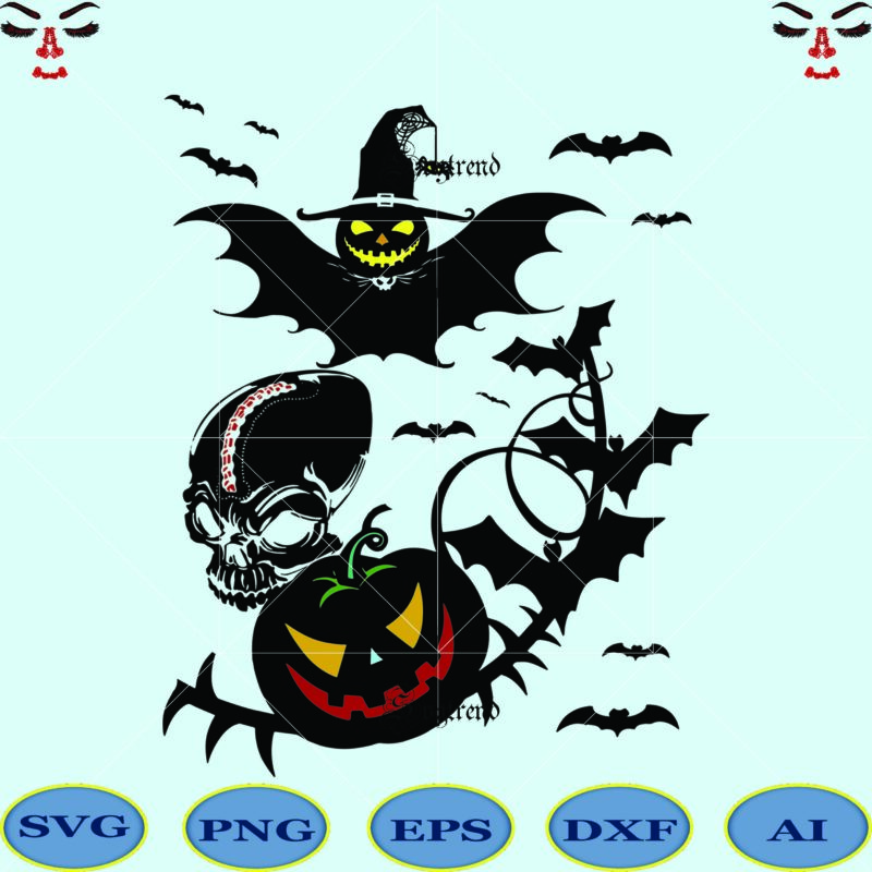 Skull and Pumpkin vector, Bat vector, Skull Svg, Pumpkin vector, Halloween 2020, Happy Halloween Svg, Day of the dead vector, Happy Halloween Cut File, Happy Halloween vector digital download file.