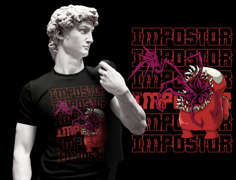IMPOSTOR AMONG US RED AND BLUE TSHIRT DESIGN