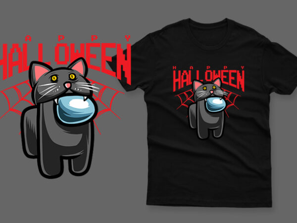 Happy halloween black cat impostor graphic t shirt