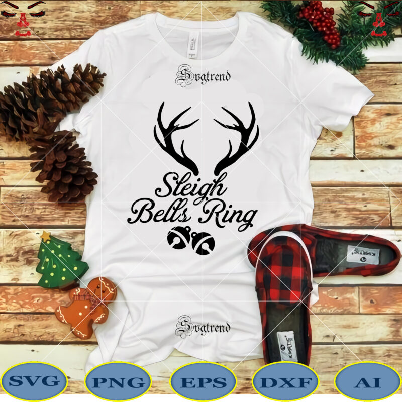 Sleigh Bells Ring Svg, Reindeer horns Svg, Bell Svg, Sleigh Bells vector, Sleigh Bells Ring logo, Christmas Svg, Xmas Svg, merry christmas logo, christmas svg, christmas vector, christmas logo, winter