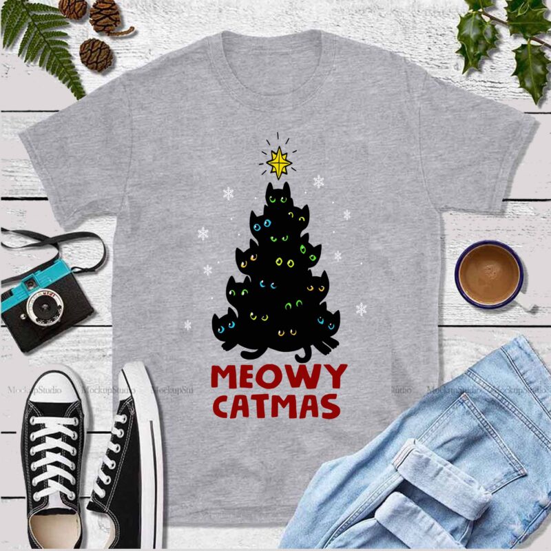 Merry catmas svg, Meowy catmas Svg, Merry catmas funny cats christmas tree xmas svg, Merry catmas tree vector, ugly christmas sweater cat tree logo, funny xmas cat Svg, Christmas, funny