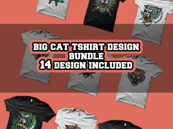 Big cat tattoo tshirt design bundle