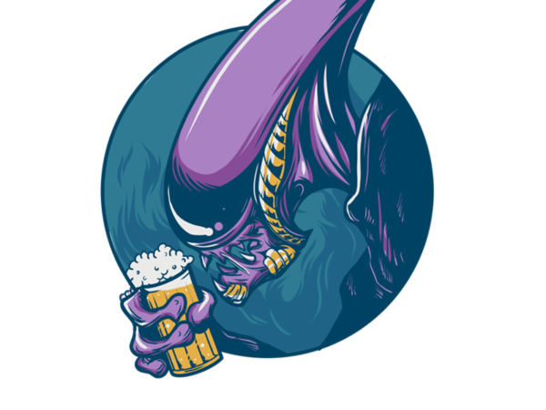 Drinking alien t shirt vector illustration