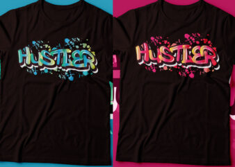 hustler graffiti style typography neon effect tshirt design | glowing hustle text | tshirt for hustlers