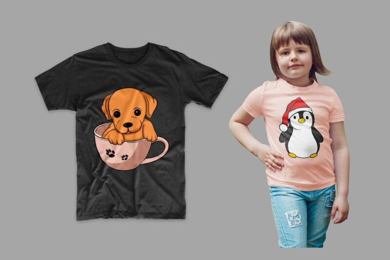 Animals Cartoon Bundle T-shirt Design Vector Illustration. Animal T shirt Designs Bundles, Cute Animal Tee Shirts Pack Collection SVG PNG PSD