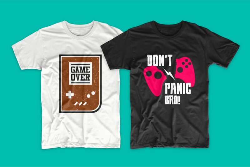 Gaming Gamer T-shirt Design Vector Bundle Sublimation, Gaming T-shirt Designs Bundle SVG PNG PSD, T shirt Design Bundle for Commercial Use