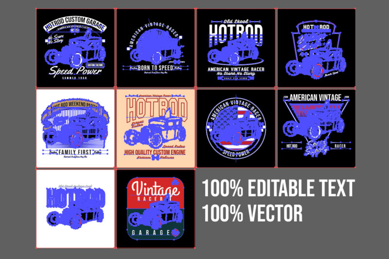 10 Hot Rod Design Bundle 100% Vector Editable AI, EPS, SVG, PNG,