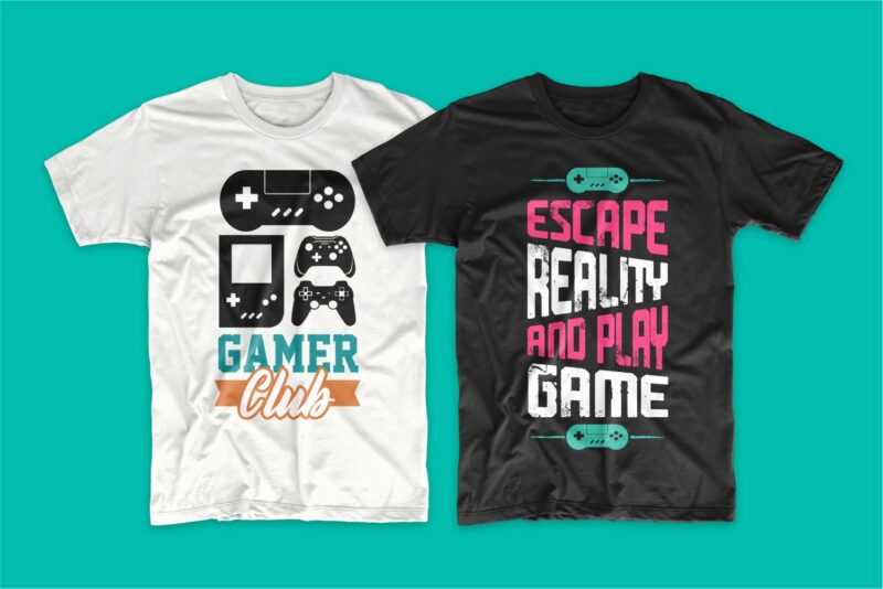 Gaming Gamer T-shirt Design Vector Bundle Sublimation, Gaming T-shirt Designs Bundle SVG PNG PSD, T shirt Design Bundle for Commercial Use