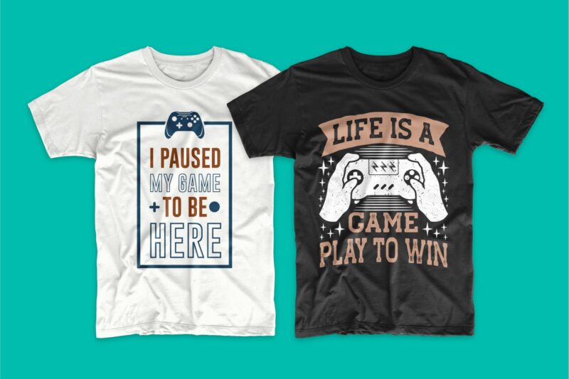 Gaming Gamer T-shirt Design Vector Bundle Sublimation, Gaming T-shirt Designs Bundle SVG PNG PSD, T shirt Design Bundle for Commercial Use