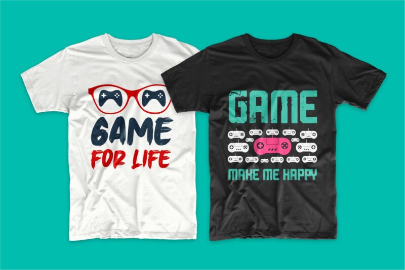 Gaming Gamer T-shirt Design Vector Bundle Sublimation, Gaming T-shirt Designs Bundle SVG PNG PSD, T shirt Design Bundle for Commercial Use