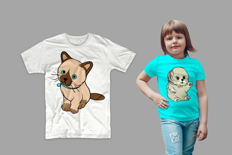 Animals Cartoon Bundle T-shirt Design Vector Illustration. Animal T shirt Designs Bundles, Cute Animal Tee Shirts Pack Collection SVG PNG PSD