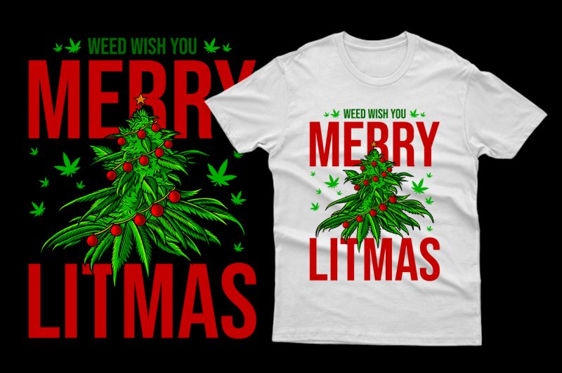 Editable Merrt Litmas weed cannabis marijuana 100% Vector