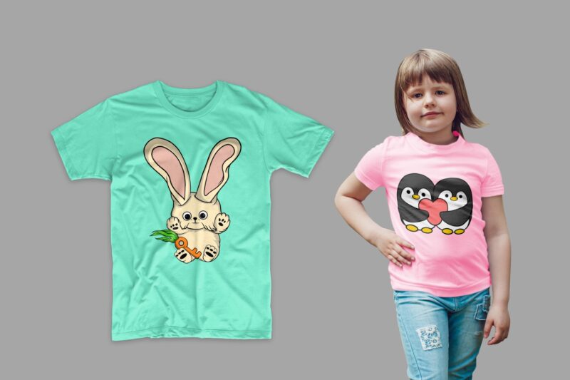 Animals Cartoon Bundle T-shirt Design Vector Illustration. Animal T shirt Designs Bundles, Cute Animal Tee Shirts Pack Collection SVG PNG PSD