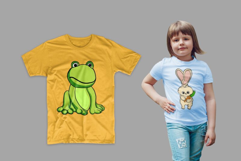 Animals Cartoon Bundle T-shirt Design Vector Illustration. Animal T shirt Designs Bundles, Cute Animal Tee Shirts Pack Collection SVG PNG PSD