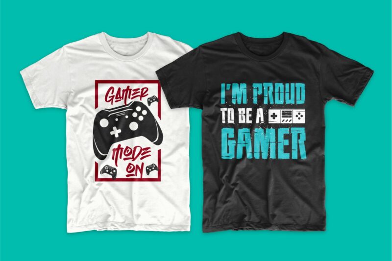 Gaming Gamer T-shirt Design Vector Bundle Sublimation, Gaming T-shirt Designs Bundle SVG PNG PSD, T shirt Design Bundle for Commercial Use