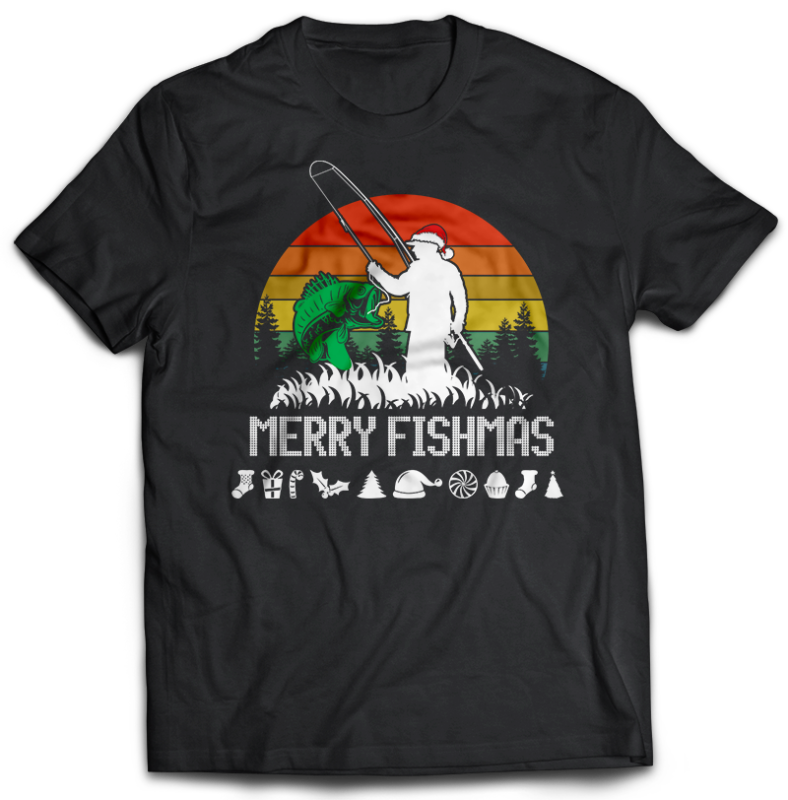 162 Fishing template and christmas Bundles tshirt design psd file editable text png transparent