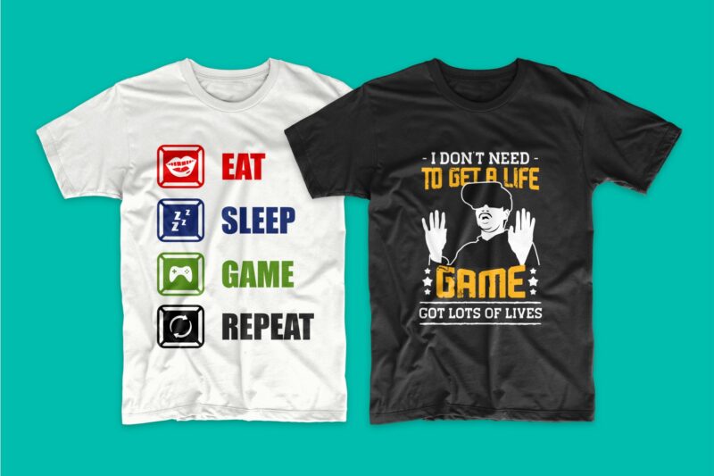 Gaming Gamer T-shirt Design Vector Bundle Sublimation, Gaming T-shirt Designs Bundle SVG PNG PSD, T shirt Design Bundle for Commercial Use