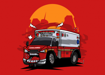 Ambulance monster car t shirt vector