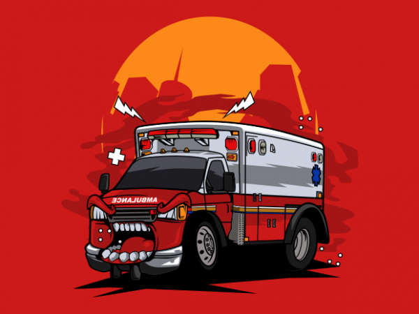 Ambulance monster car t shirt vector