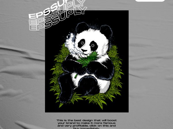Panda eats cannabis t shirt illustration