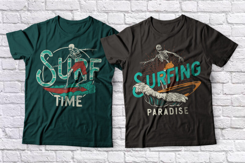 10 editable surfing t-shirts with bonus font – Big Wave