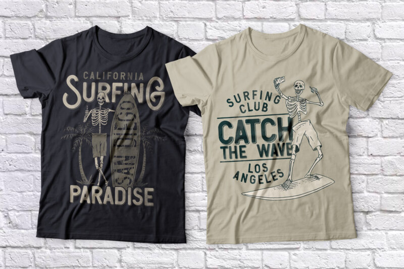 10 editable surfing t-shirts with bonus font – Big Wave