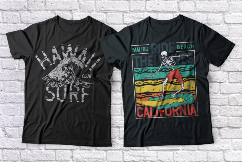 10 editable surfing t-shirts with bonus font – Big Wave