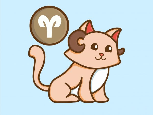 Cute aries zodiac cat character t-shirt design