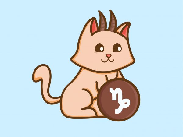 Cute capricorn zodiac cat character t-shirt design