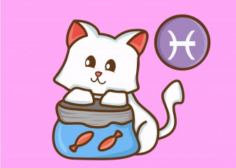 Cute Pisces Zodiac Cat Character T-shirt Design