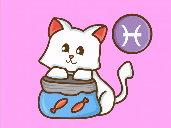 Cute pisces zodiac cat character t-shirt design