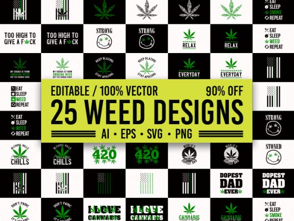 25 best selling weed t-shirt design bundle, 25 best selling cannabis t-shirt design bundle for commercial use