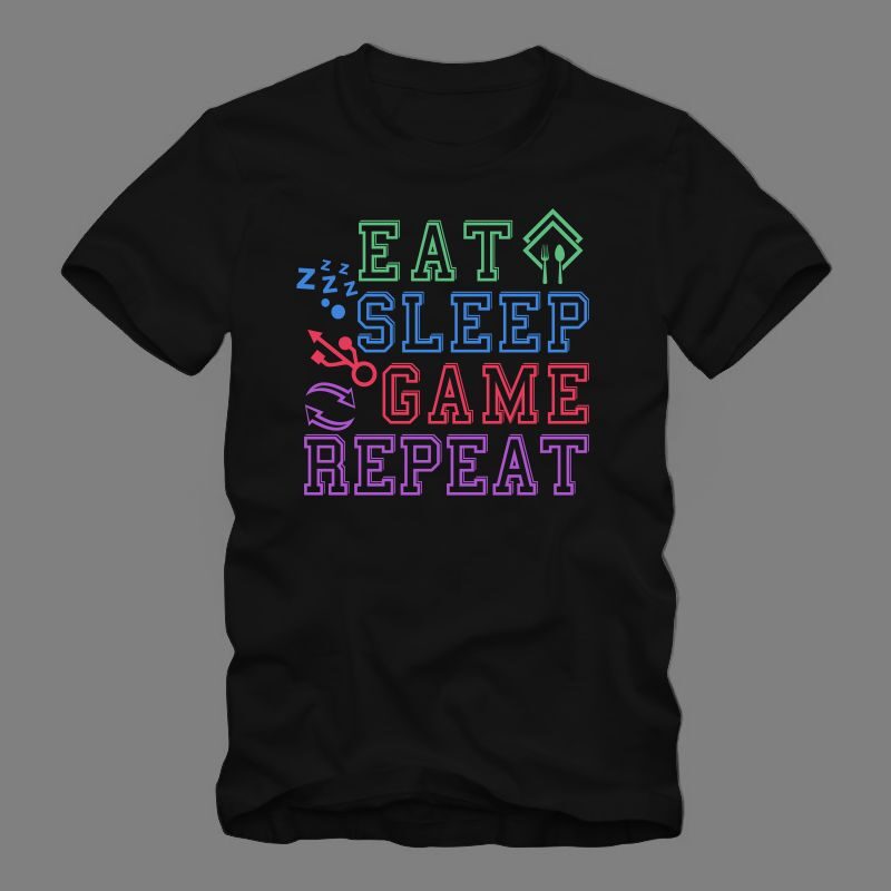 Eat Sleep Game Repeat, Game Slogan Typography Vector Illustration, gamer t shirt design, Gaming t shirt design for commercial use