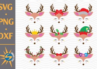 Reindeer Face SVG, PNG, DXF Digital Files Include