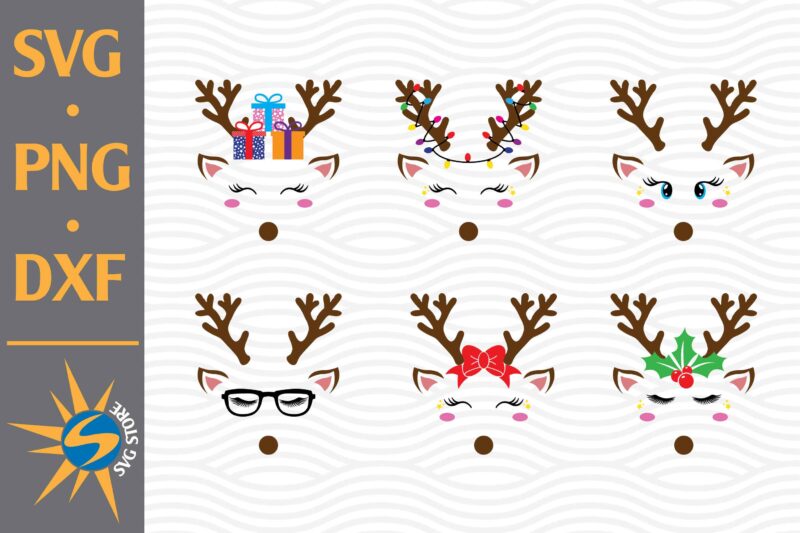 Reindeer Face SVG, PNG, DXF Digital Files Include