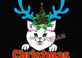 Kittens have horns like reindeer during Christmas, Kitten christmas svg, Kitten christmas vector, Kitten in reindeer christmas vector, merry christmas Kitten, Cat christmas vector, Cat reindeer christmas, Cat vector, Cat