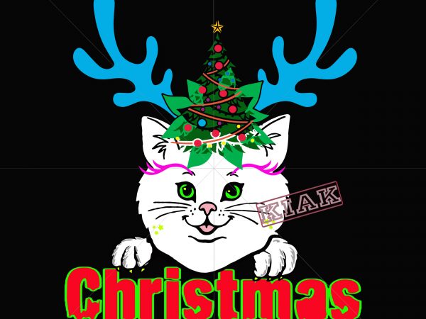 Kittens have horns like reindeer during christmas, kitten christmas svg, kitten christmas vector, kitten in reindeer christmas vector, merry christmas kitten, cat christmas vector, cat reindeer christmas, cat vector, cat