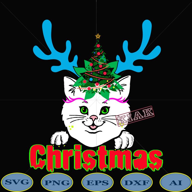 Kittens have horns like reindeer during Christmas, Kitten christmas svg, Kitten christmas vector, Kitten in reindeer christmas vector, merry christmas Kitten, Cat christmas vector, Cat reindeer christmas, Cat vector, Cat