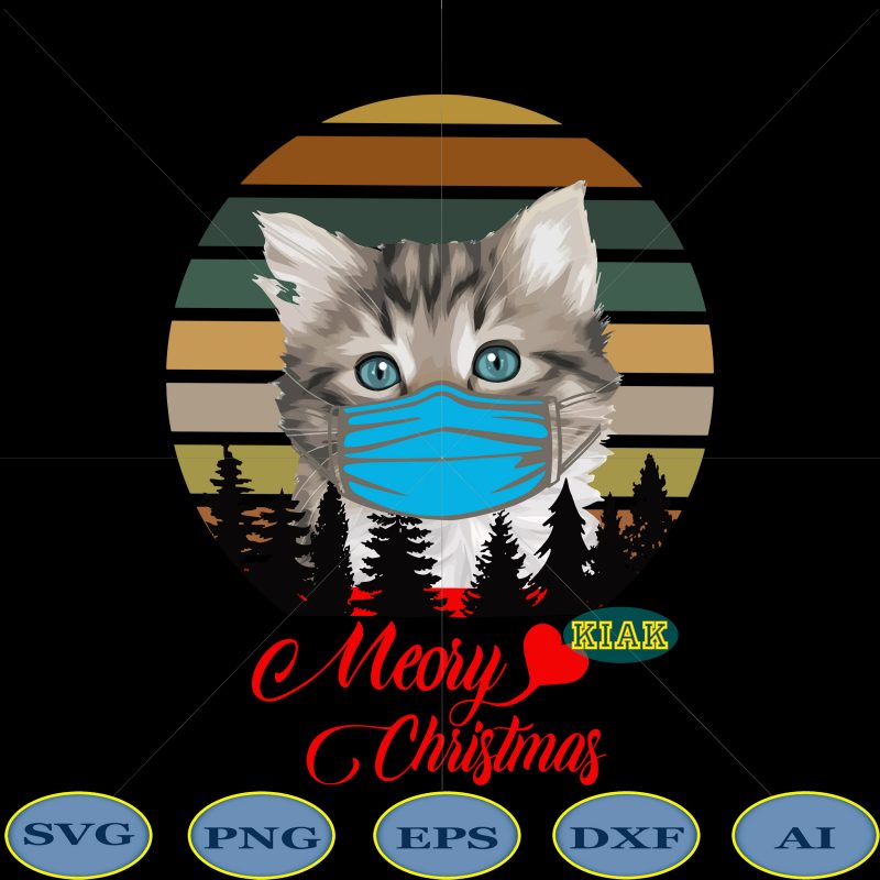 Meory Christmas t shirt template vector, Merry Christmas vector, Meory christmas Png, Kittens wearing a mask Png, Kittens christmas vector, Kittens wearing a mask vector, Funny kitten vector, Funny christmas