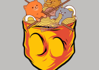 pocket Kawaii neko ramen cute tshirt svg, Pocket kawaii neko ramen cute ramen cat japanese noodle funny vector, Funny Cat svg