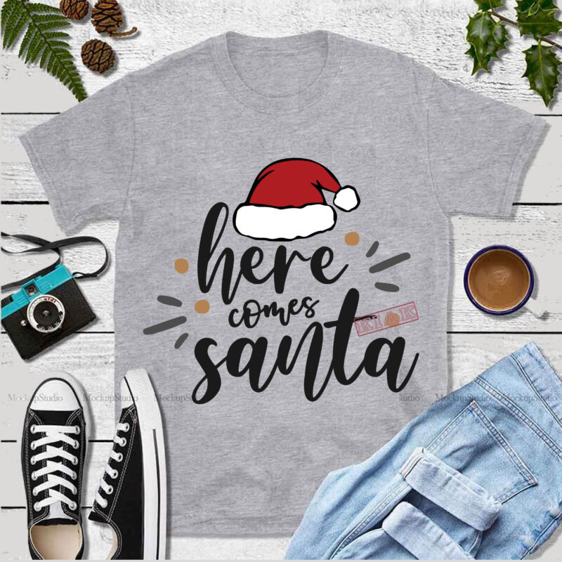 Here comes santa logo, Here comes santa t shirt template vector, Merry Christmas, Christmas, Christmas 2020 Svg, Funny Christmas 2020, Merry Christmas vector, Santa vector, Noel scene Svg, Noel vector