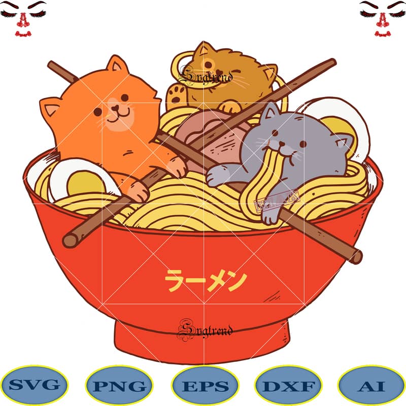 Fun Happy Anime Cat Enjoying a Bowl of Ramen Noodles | Poster