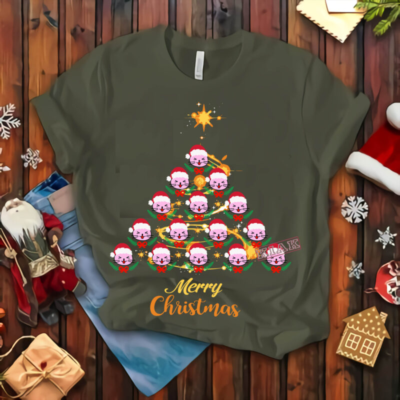 Cat christmas tree vector, Cat faces combine to form a Christmas tree in Christmas 2020 vector, Cat Svg, kitten vector, Cat Christmas t shirt template vector, Merry Christmas, Christmas, Christmas
