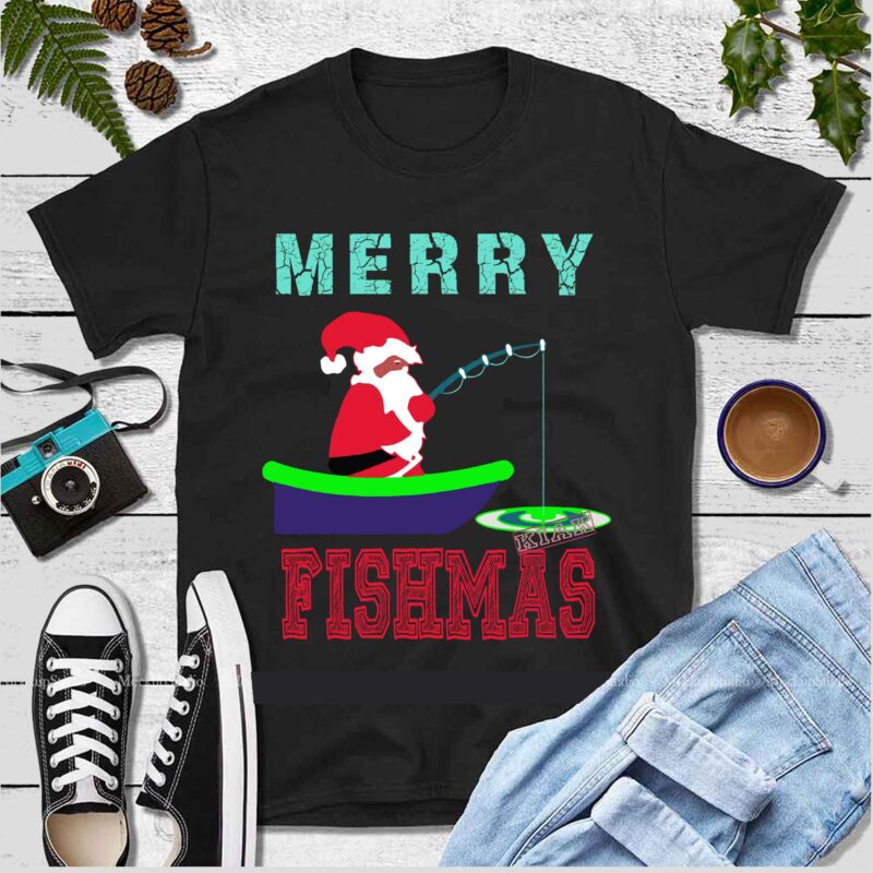 Merry Fishmas vector, Santa Claus sitting fishing at Christmas 2020 T shirt template vector, Merry Christmas, Christmas, Christmas 2020 Svg, Funny Christmas 2020, Merry Christmas vector, Santa vector, Noel scene Svg, Noel vector