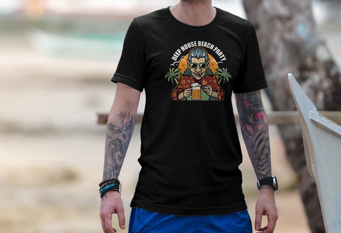 Deep House Beach Party vector t-shirt design