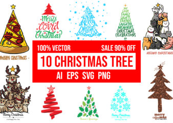 10 christmas tree Design Bundle 100% Vector AI, EPS, SVG, PNG, CDR