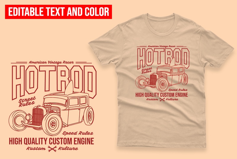 10 Hot Rod Design Bundle 100% Vector Editable AI, EPS, SVG, PNG,