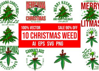 10 Editable Christmas Weed Design Bundle 100% Vector AI, EPS, SVG, PNG